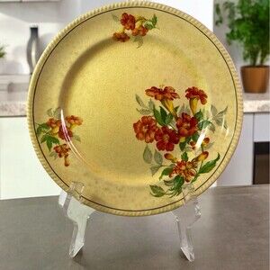 Vtg Sebring Pottery Co Golden Maize ‘The Poppy’ Luncheon Plate Floral 9 1/4”
